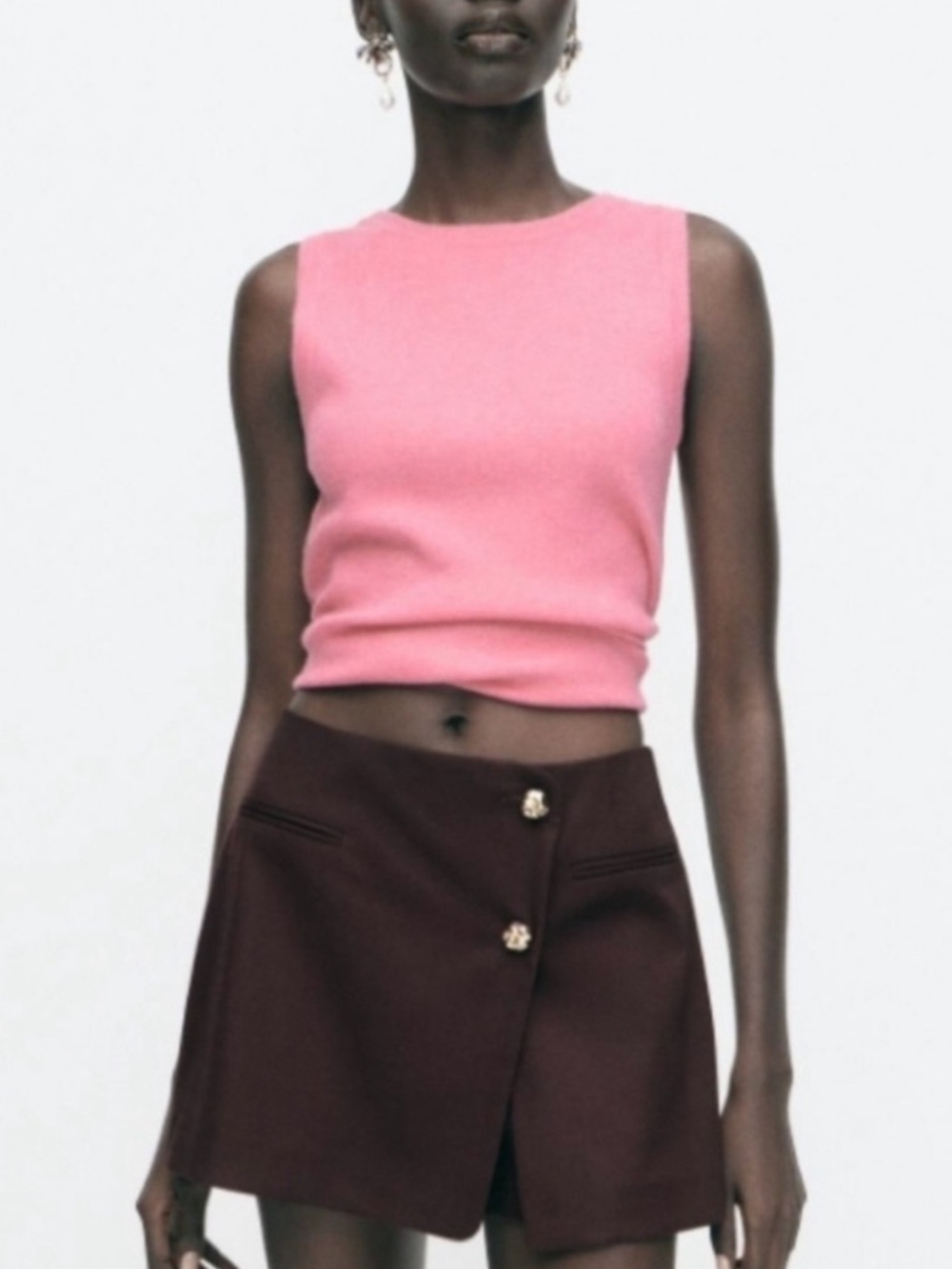 ZARA Women's Dark Burgundy Double-Button Skort